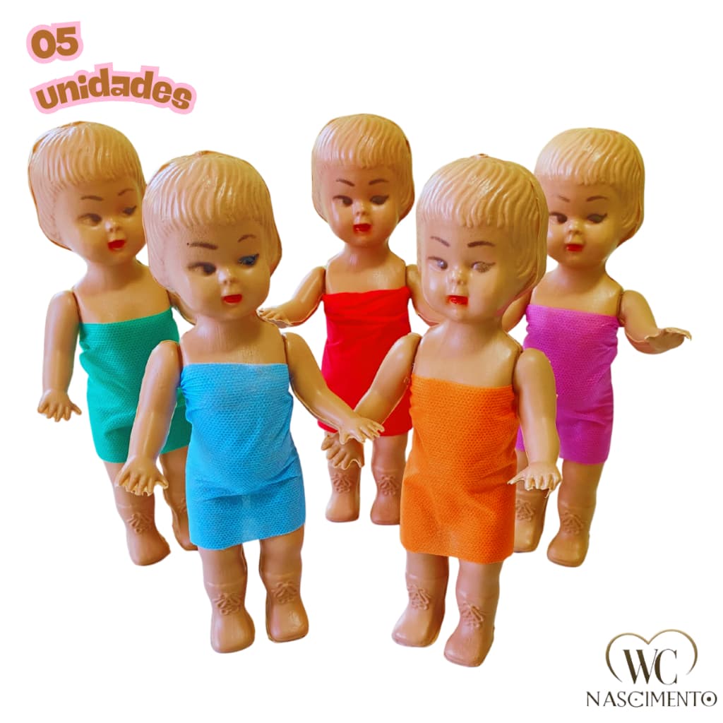 Kit c/ 05 Boneca de Plástico Mini Infantil Articulada Bonequinha Bebê 23cm Brinquedo Vintage