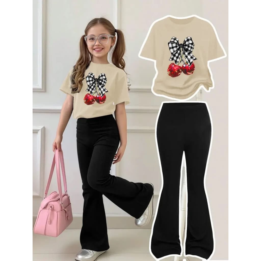 conjunto infantil calça flare moletom+camiseta algodão100% casual e confortavél