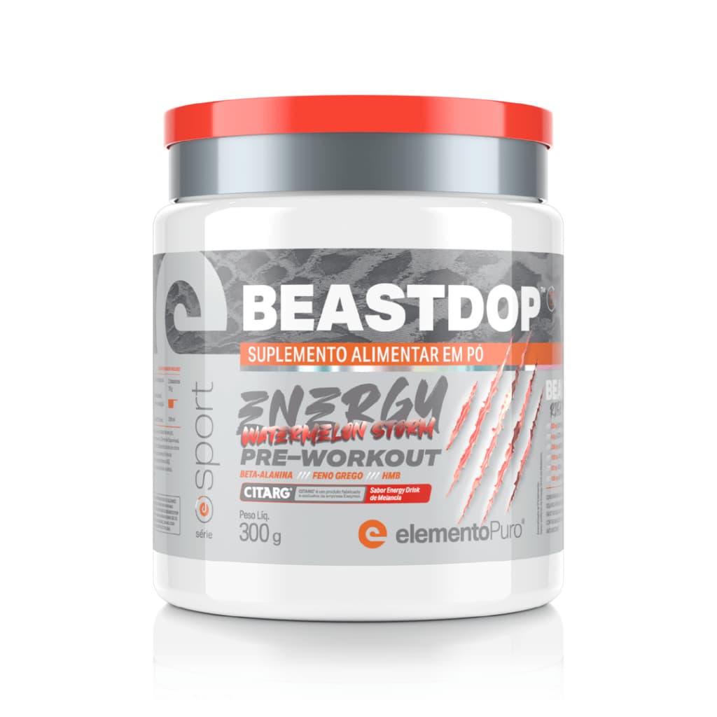 Pré-treino BEASTDOP Energy Drink Citarg elementoPuro 300g c/ Beta-alanina, Feno-Grego, Taurina e HMB