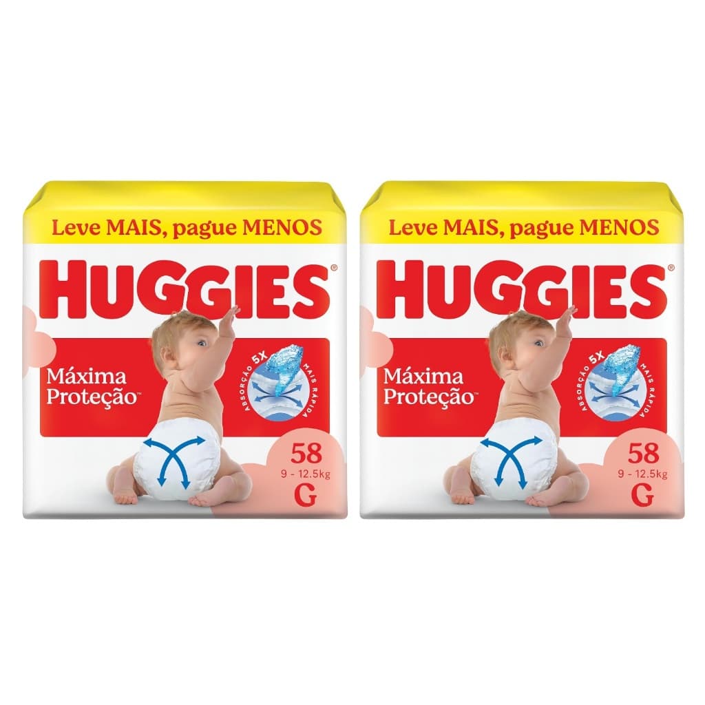 Kit 2ptes Huggies Máxima Proteção Hiper G 58un - Total 116unidades AB.2