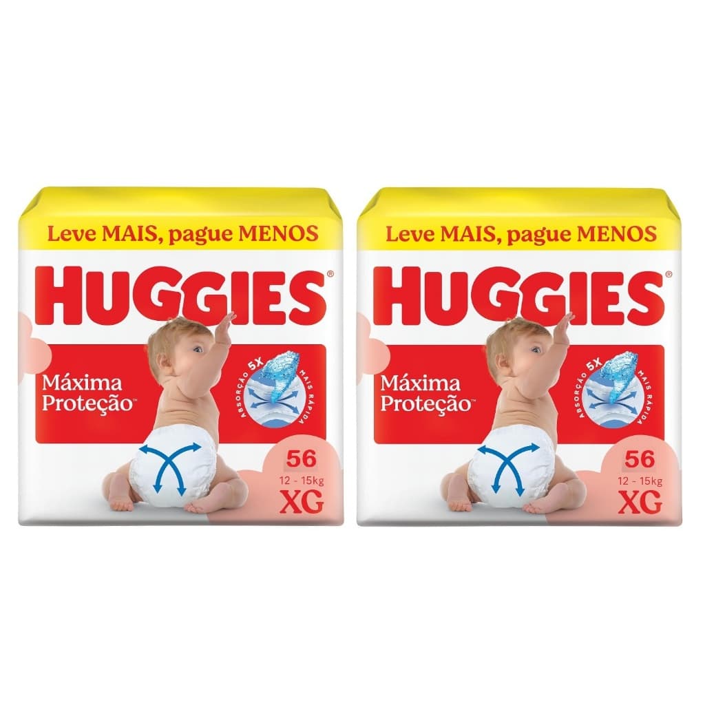 Kit 2ptes Fralda Huggies Máxima Proteção Hiper XG 56un Total 112unidades AB.2