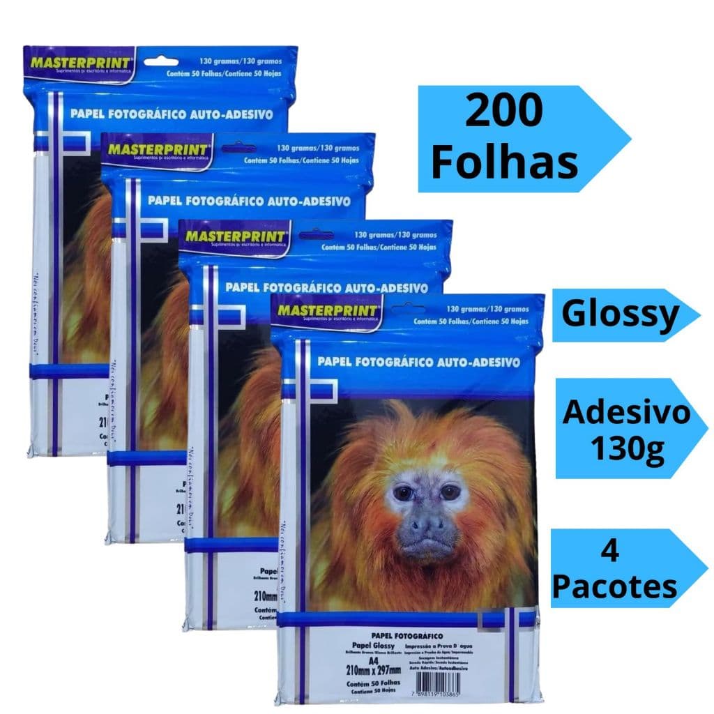 Papel Fotográfico Adesivo 130g Glossy Brilhoso A4 200 Folhas Masterprint