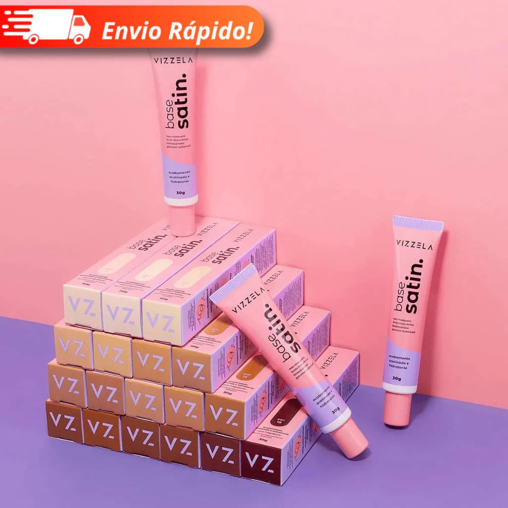 Base Líquida Satin 30g Vizzela Linha Vegana Acabamento Acetinado e Hidratante