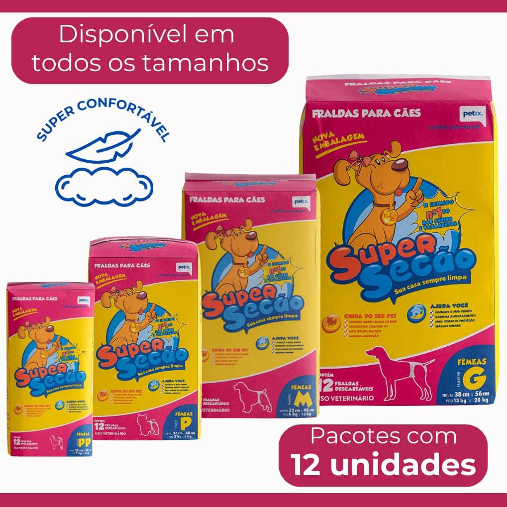 Fralda Descartável para Cachorro Fêmea Fralda Higiênica para Cães Super Secão com 12 unidades cada