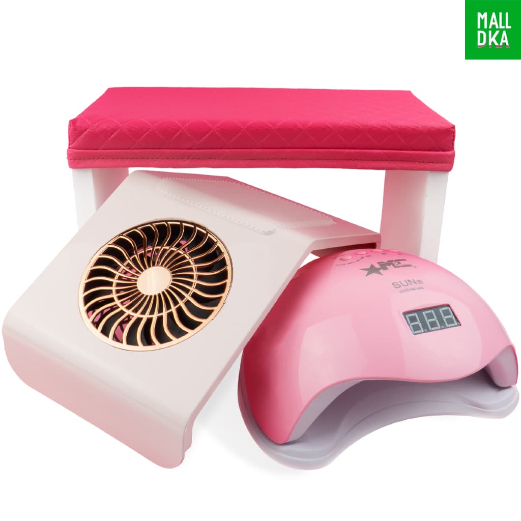 kit Manicure  Alongamento Mesa De Apoio De Punho+ Cabine Sun 5 Aspirador Coletor de Pó Sugador1 Cooler Mais Mesinha Rosa