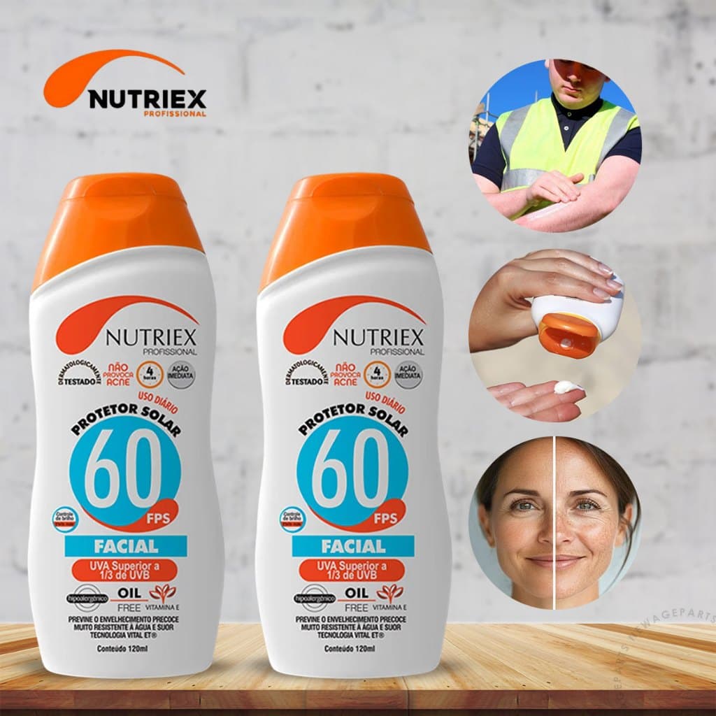 Kit 2 Protetor Solar FPS 60 Facial Profissional Nutriex 120ml