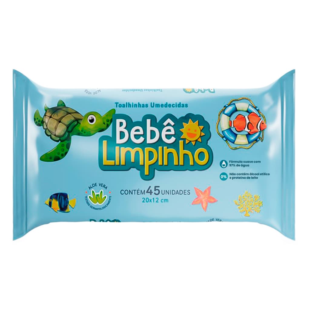 Toalhas Umedecidas Bebê Limpinho Com Aloe Vera 45 Unidades