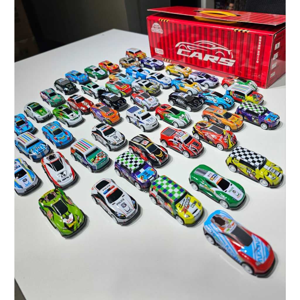 Kit 48 pçs carrinhos com fricçao coloridos, caixa de container que vira pista🚕🚗🚙
