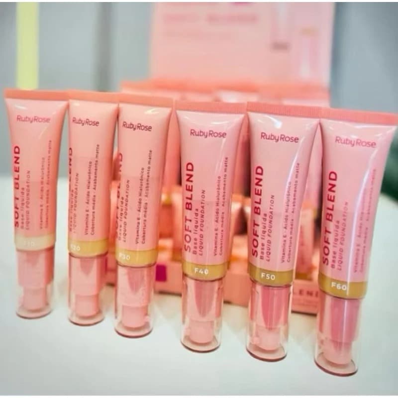 Base Liquida de maquiagem Matte  Ruby Rose Soft Blend F10 ao F60