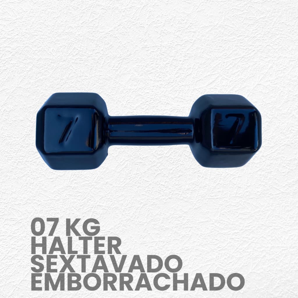 Halter sextavado Emborrachado 7kg/ Peso academia 7kg - 1 unid