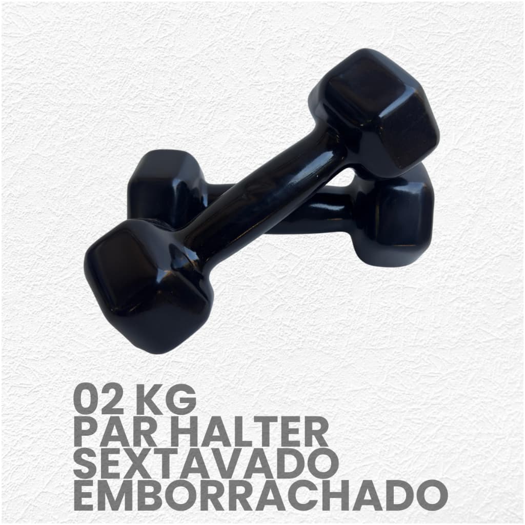 Par Halter Sextavado Emborrachado 2kg - (2 Unidades) Peso de Academia