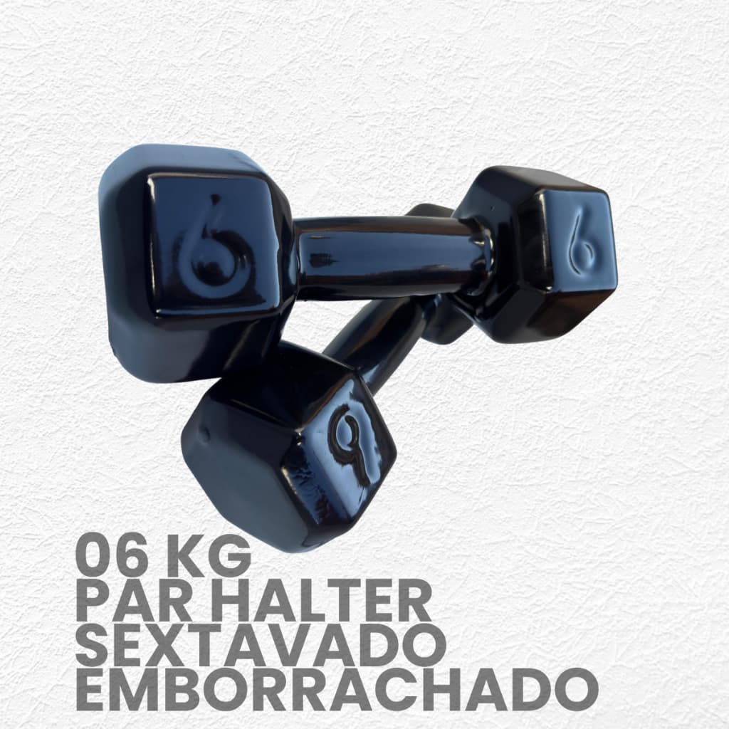 Par halter sextavado Emborrachado 6kg -( 2 unidades) Peso de academia