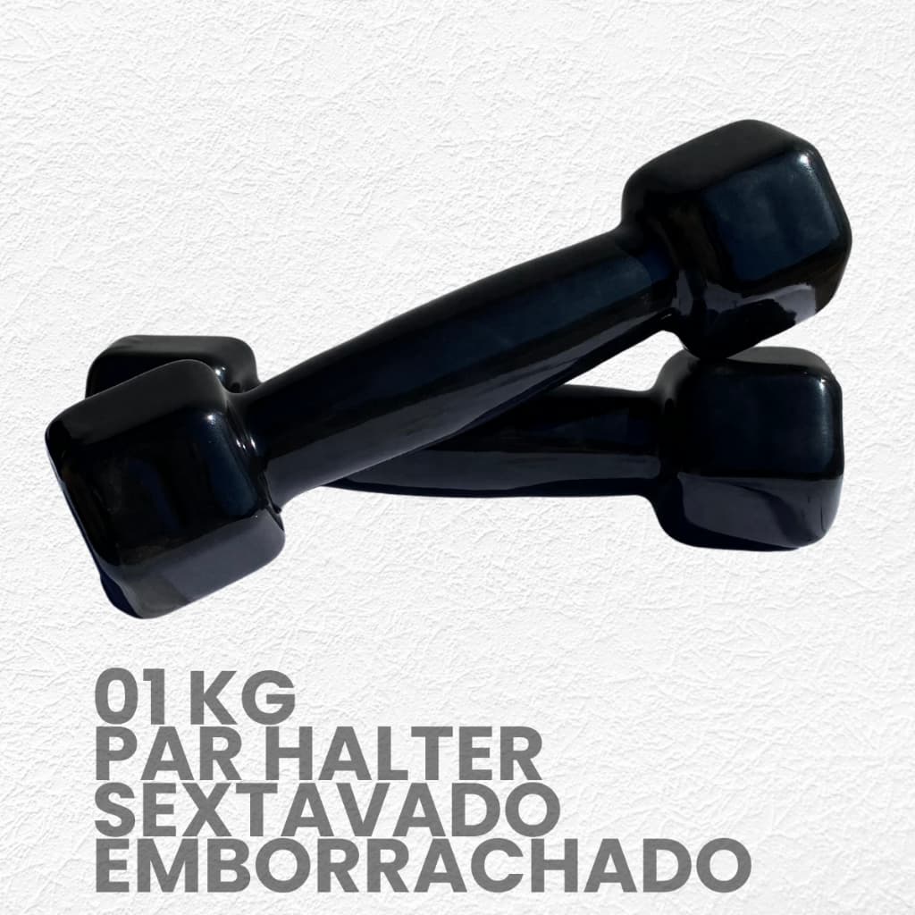Par Halter Sextavado 1kg Emborrachado / Peso de Academia - 2 Unids de 1kg