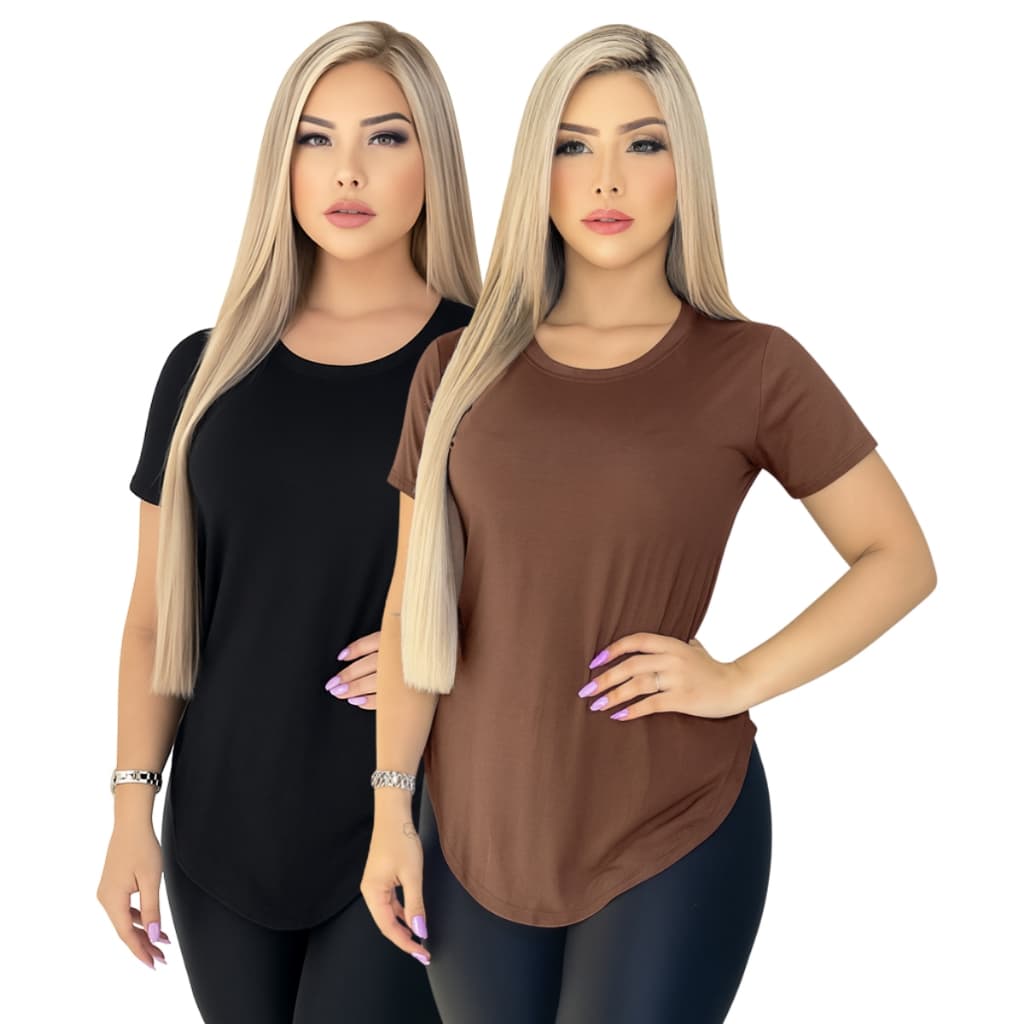 Kit 2 Camiseta Blusa Feminina Lisa Basica Sobre Legging Fitness Academia