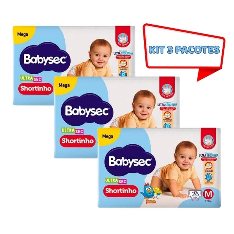 Kit 03 Pacotes Fralda Babysec Ultrasec Mega Shortinho - M/G/XG/XXG