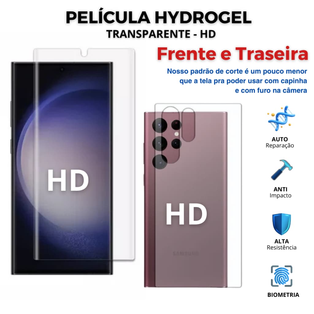 Kit Película Hidrogel HD PREMIUM Flexível para TELA E TRASEIRA de Samsung Galaxy A56 A36 A16 S25