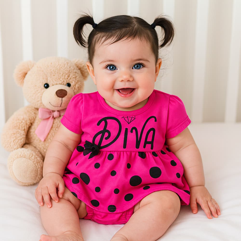 Conjunto Vestido Diva Com Calcinha Tapa Fralda para Bebê Menina – Algodão – RN a 3 Meses