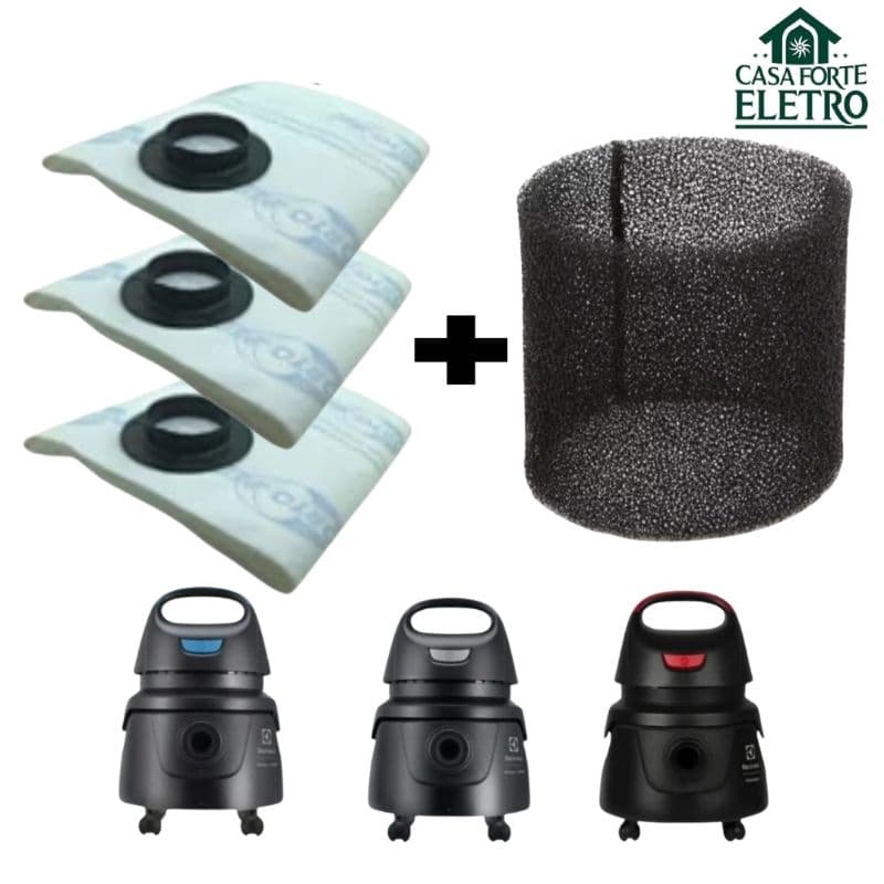 Kit Aspirador Electrolux Hidrolux AWD01 – 3 Sacos Descartáveis + 1 Filtro de Espuma Permanente