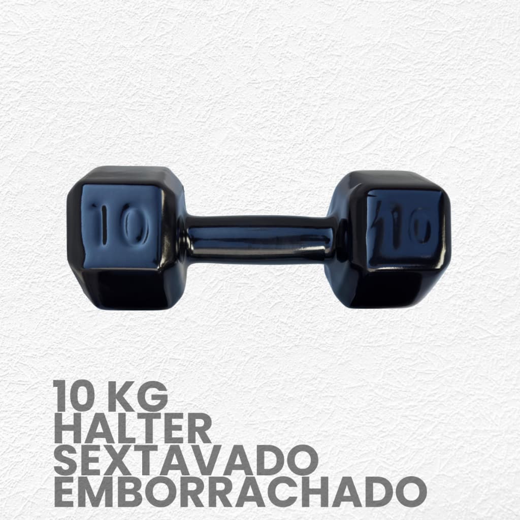 Halter sextavado Emborrachado 10kg- peso de academia 10kg -1 unid