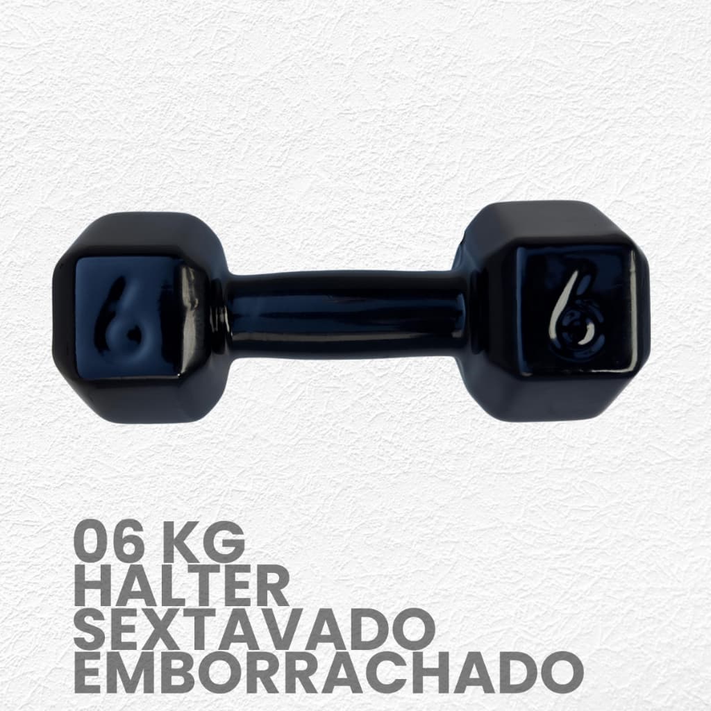 Halter sextavado Emborrachado 6kg - (1 unidade) Peso de academia