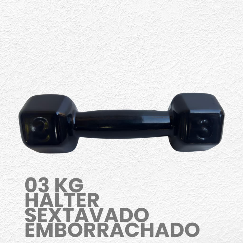 Halter Sextavado Emborrachado 3kg / Peso de Academia- 1 Unid 3kg