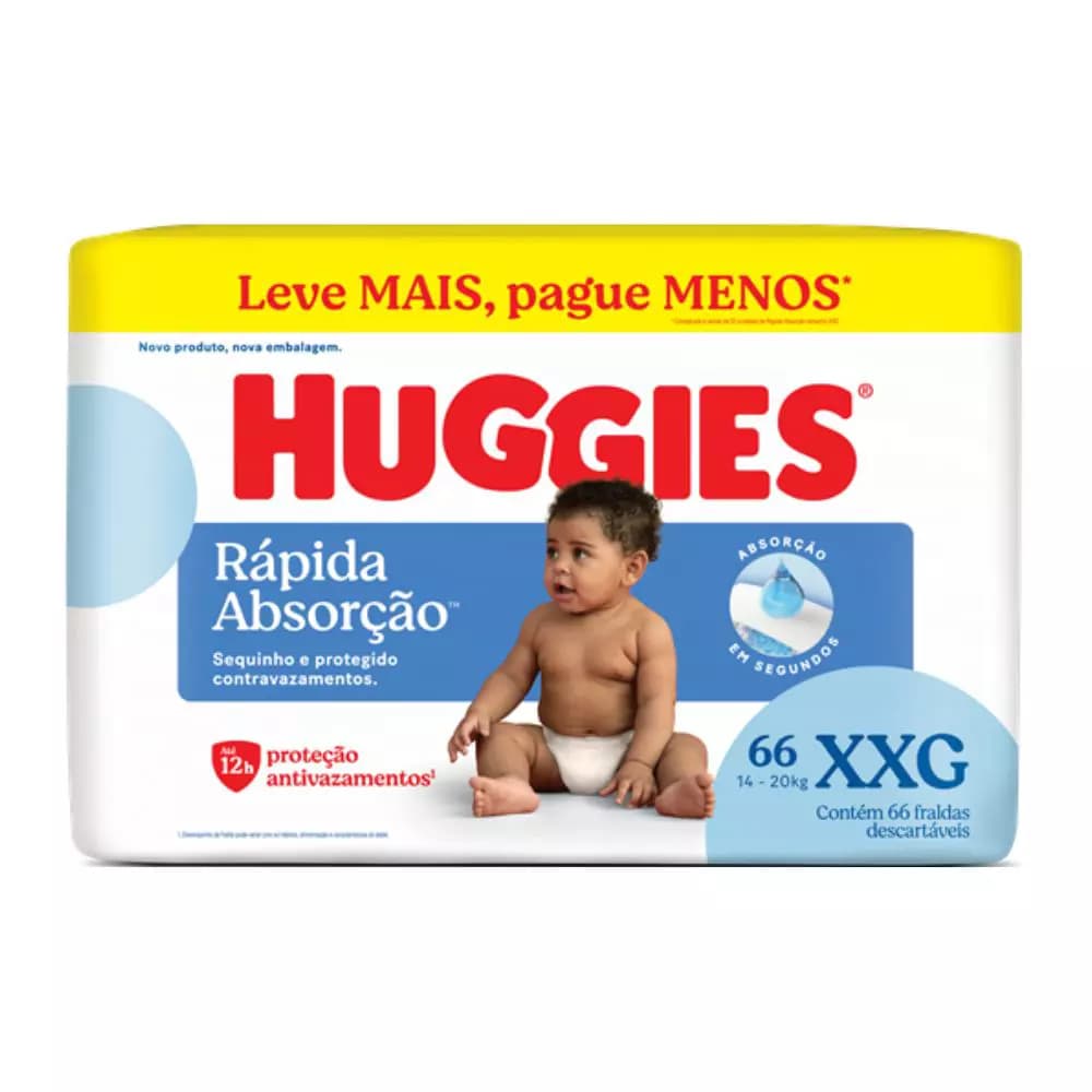 Fraldas Huggies Rápida Absorção XXG 66 Unidades