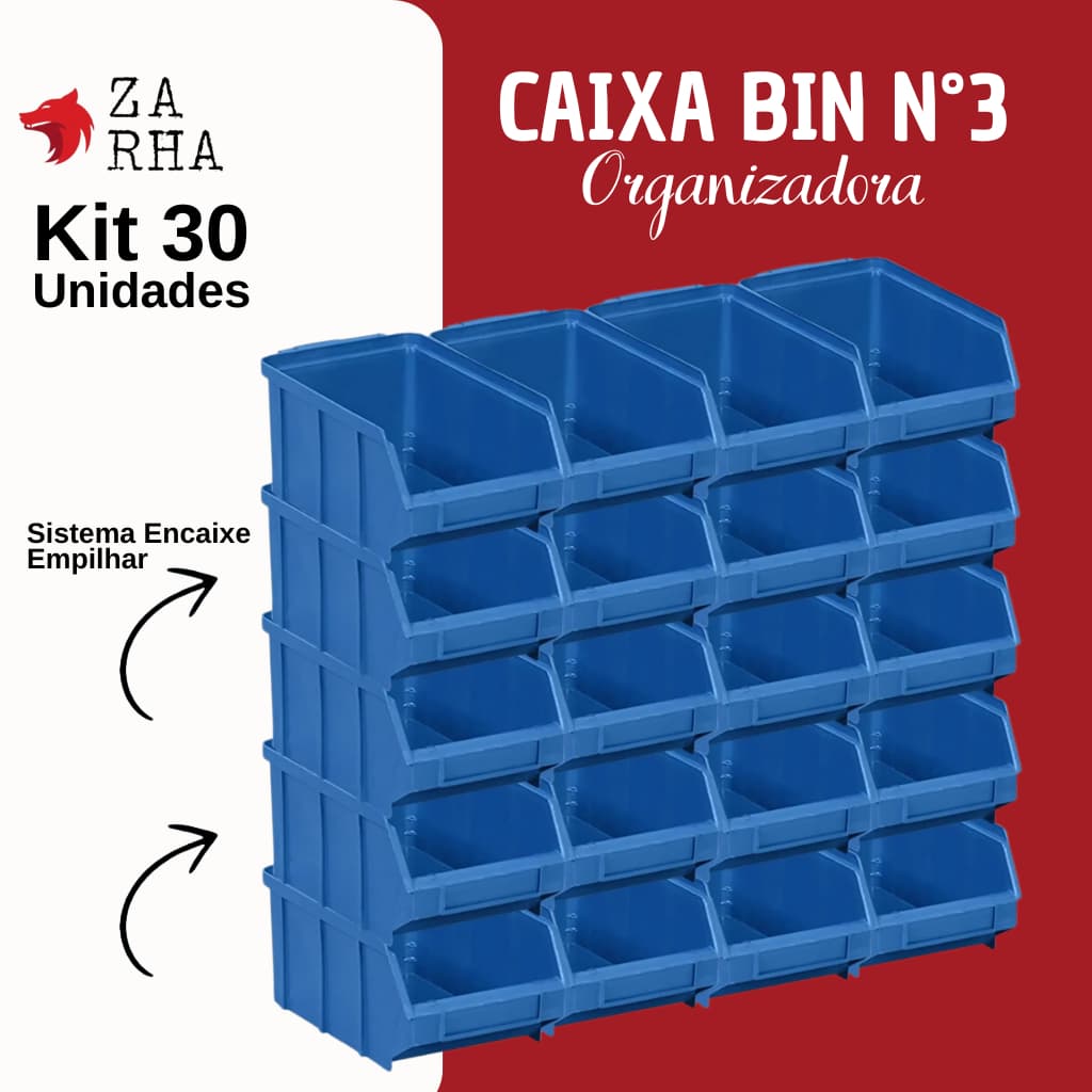 Caixa Bin Nº 03 MAGUS Azul – Conjunto com 30 Unidades para Organização de Peças e Ferramentas