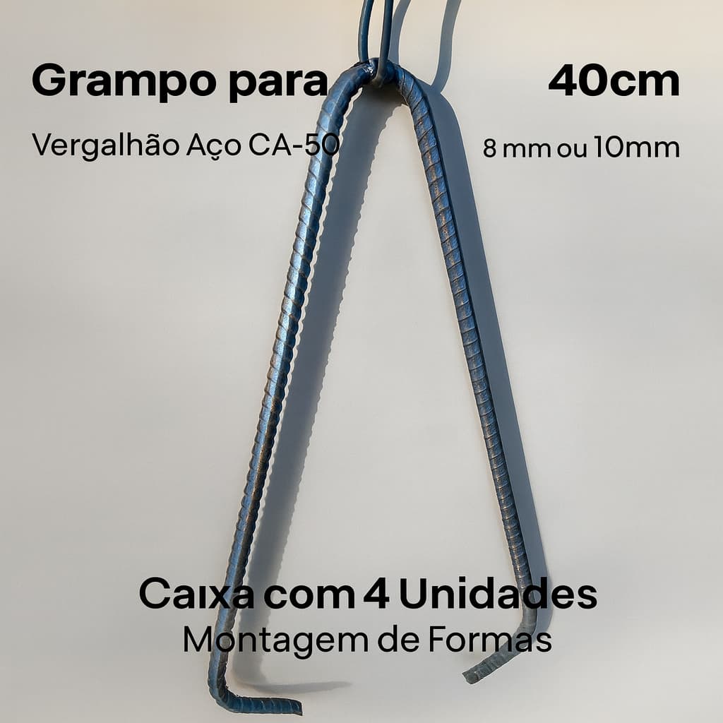 Grampo/Sargento para Caixaria 40cm – Vergalhão Aço CA-50 8mm ou 10mm | Caixa com 4 Unidades Construção