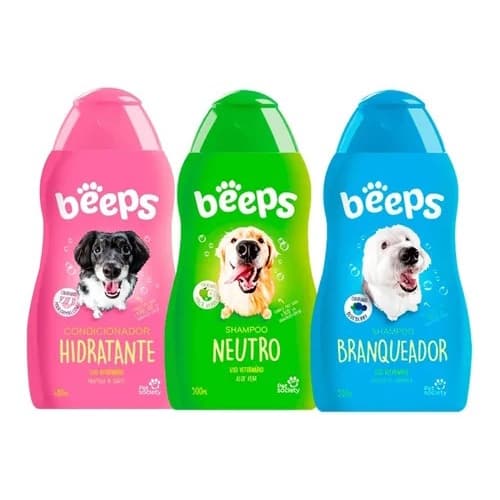 Kit Shampoo Neutro + Branqueador + Condicionador Para Cães e Gatos Beeps Pet Society