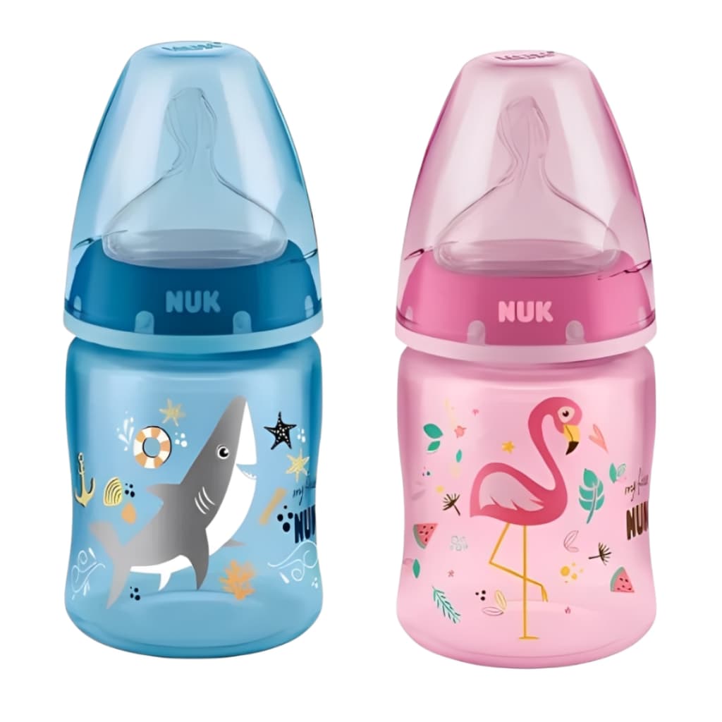 Mamadeira NUK My First Choice 150 mL Anticolica 0-6 Meses Bico Ortodôntico Silicone Azul e Rosa