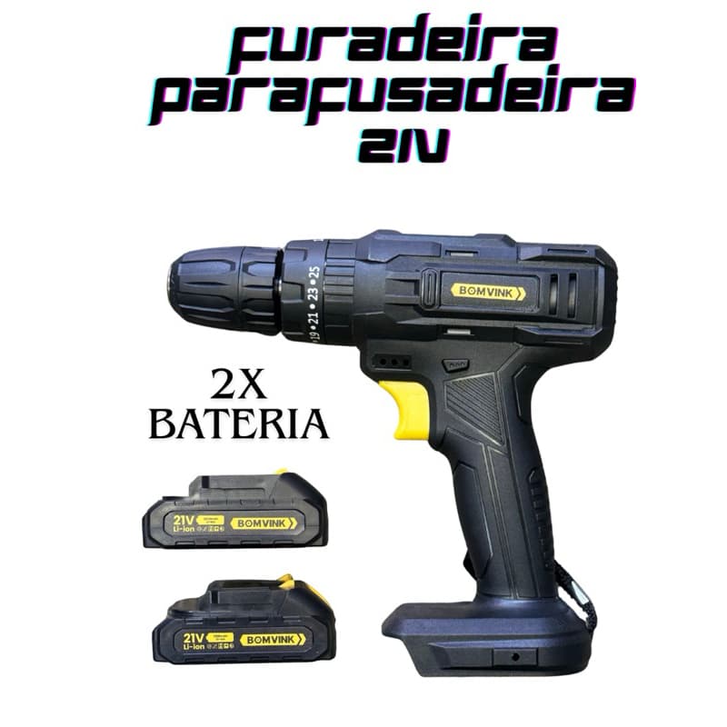 Furadeira/Parafusadeira a Bateria 21V Sem Fio – Kit Completo com 2 Baterias, Maleta e Acessórios