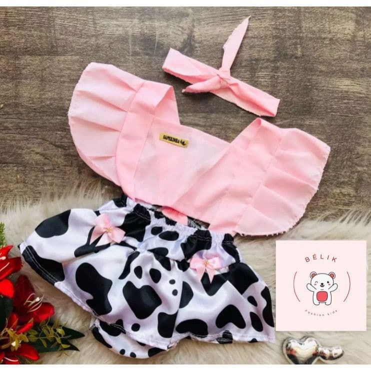 Romper Body Vaquinha Rosa Temático Mesversário Bebê Tema Fazendinha Menina Festa Blogueirinha Vaca Vestido Jardineira