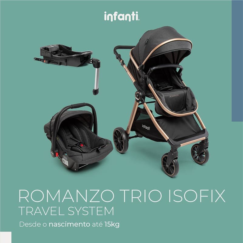 CARRINHO MOISES ROMANZO + BEBE CONFORTO + BASE CARRO ISOFIX