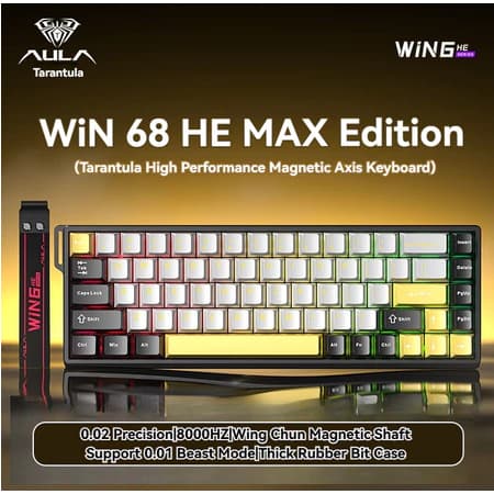 AULA Win 68HE MAX Amarelo Eixo Magnético Teclado Mecânico Personalização DIY Fps Gaming RGB