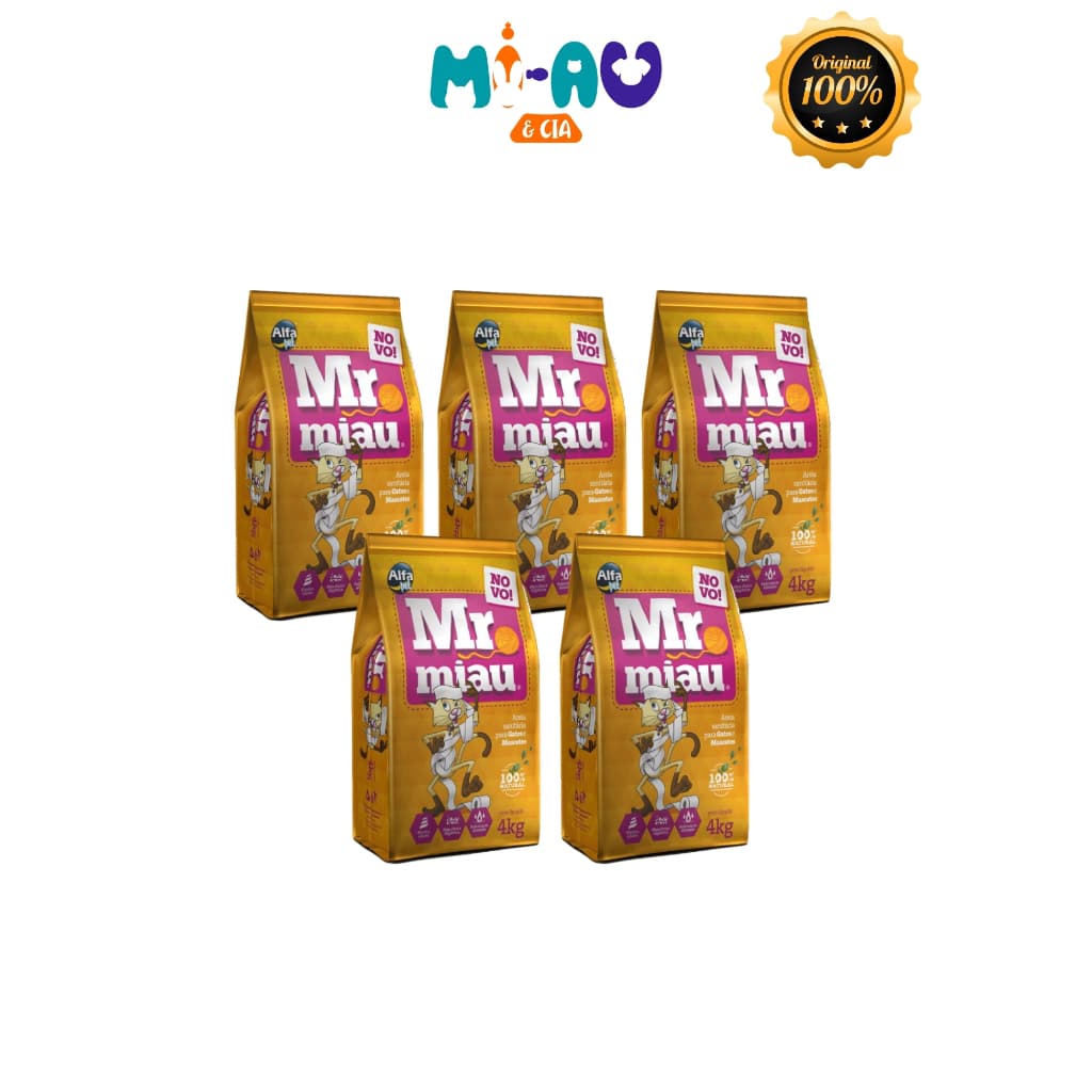 kit 5 unidades de Areia Sanitária Natural Mr Miau 4kg  Para Gatos.