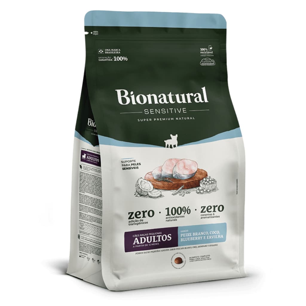Ração Bionatural Sensitive Cães Adultos Raças Pequenas sabor Peixe Branco 10,1KG
