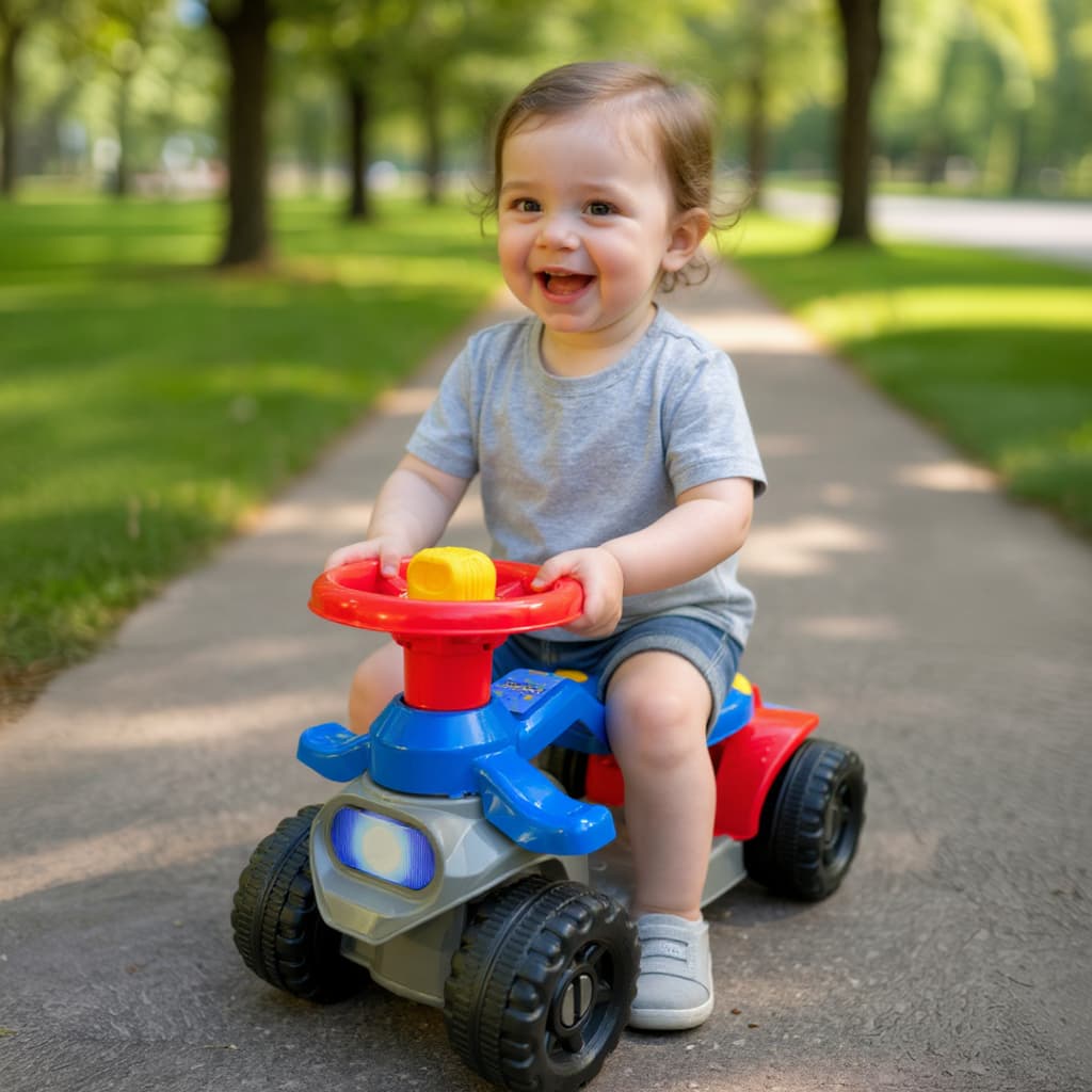 Carrinho Andador Gira Gira Passeio Menino – Buzina, Freio, Rodas Reforçadas + Adesivos Divertidos Queen Shop