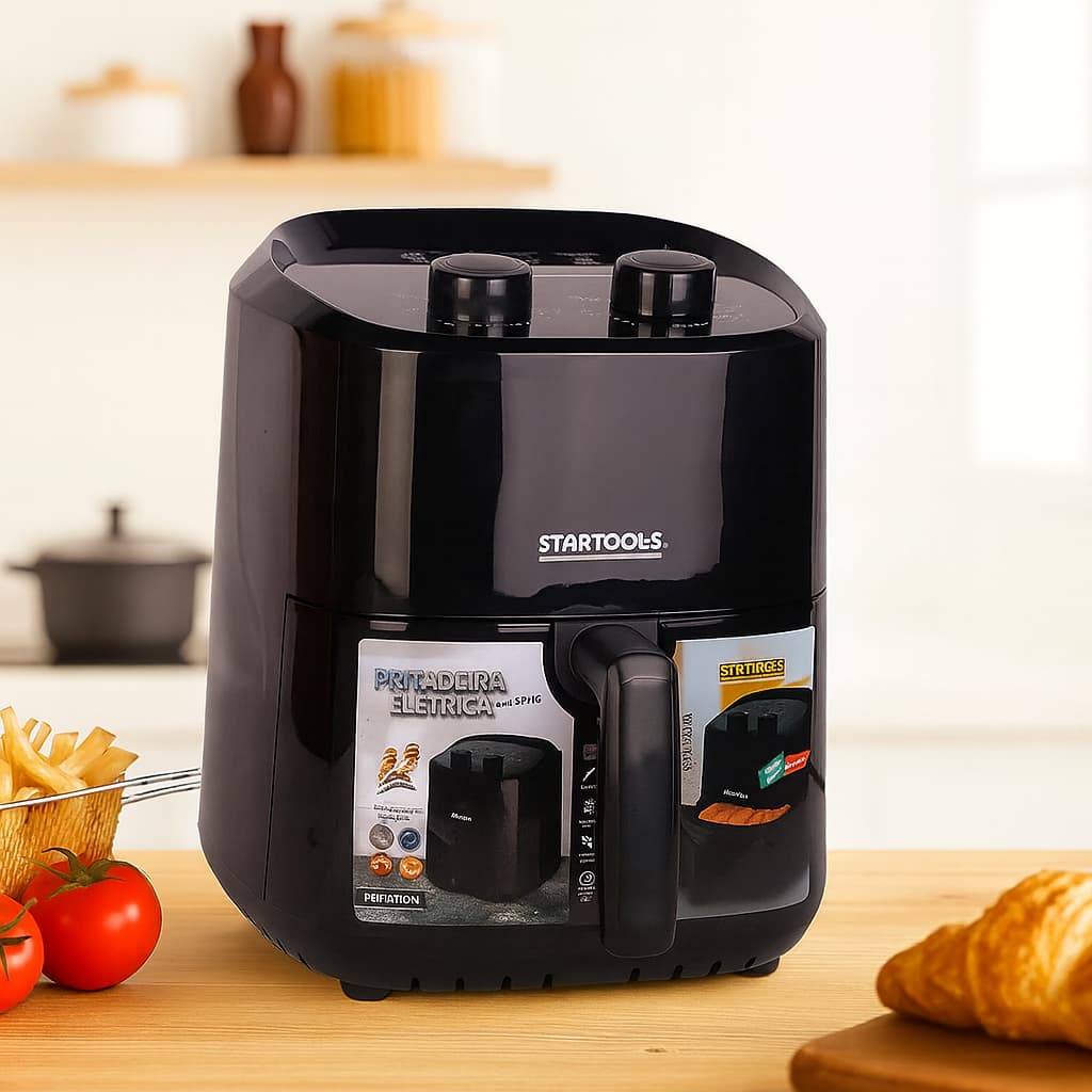 Fritadeira Air Fryer Elétrica 3,4 Litros Sem Óleo Preto 127V - Timer Controle Temperatura Prática