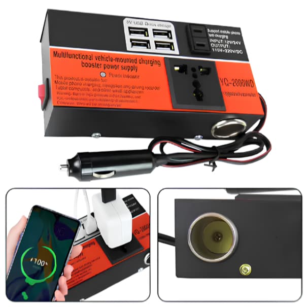 Inversor De Potência Para Carro 12v/24v 110v/220v 4 Usb 200w