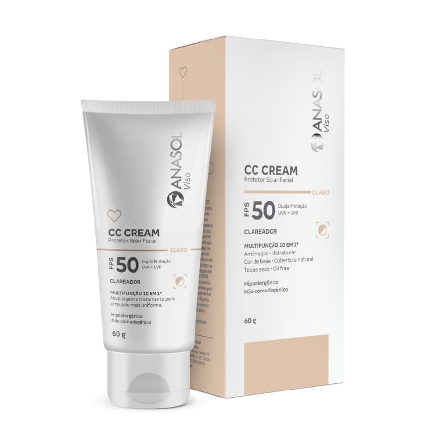 Anasol CC Cream Protetor Solar Facial FPS50 Clareador cor Claro - 60g