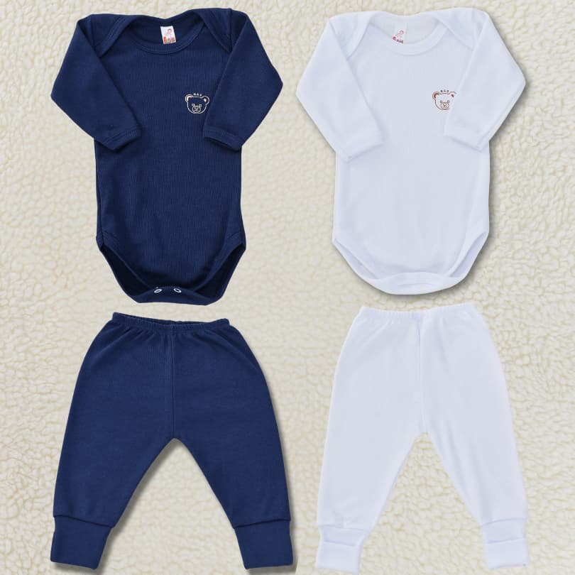 Conjunto Body Manga Longa e Calça Algodão Bebê Confortável Kit 2 Peças Menino e Menina