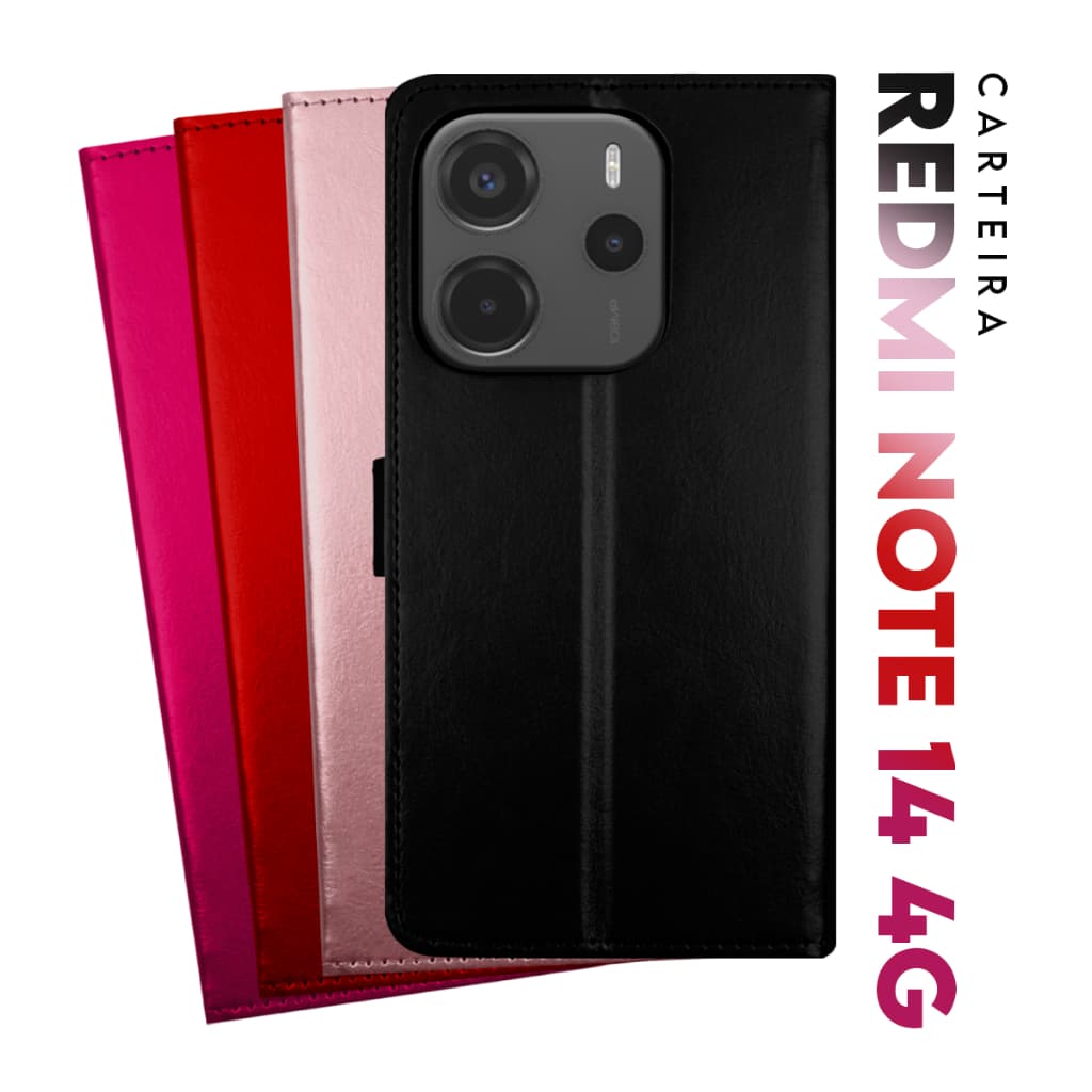 Capa Case Capinha Carteira Flip Cover Couro Sintético PRETA Para Xiaomi Redmi Note 14 4g tela 6.67 pol. Cell in Power25