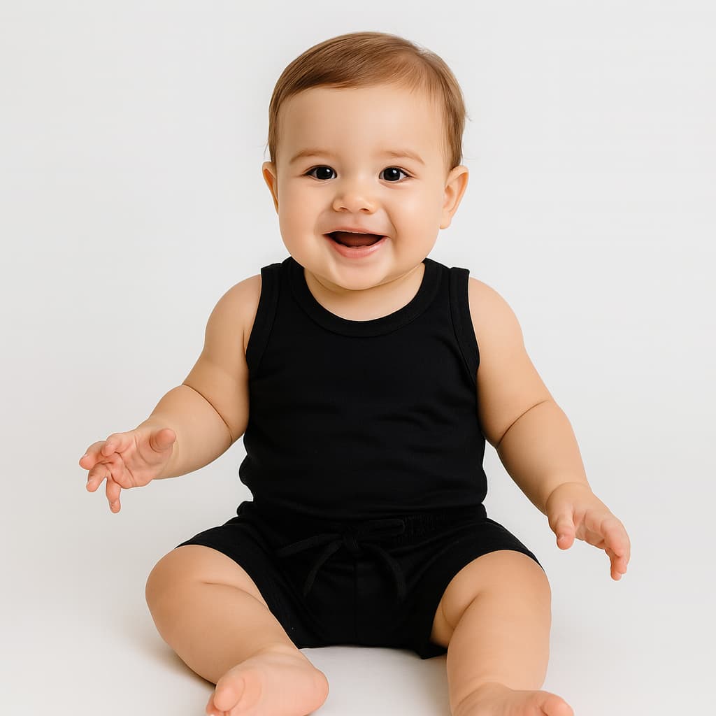 Conjunto Camiseta Regata e Short Infantil Bebê 100% Algodão Neutro Liso Menino Menina Verão