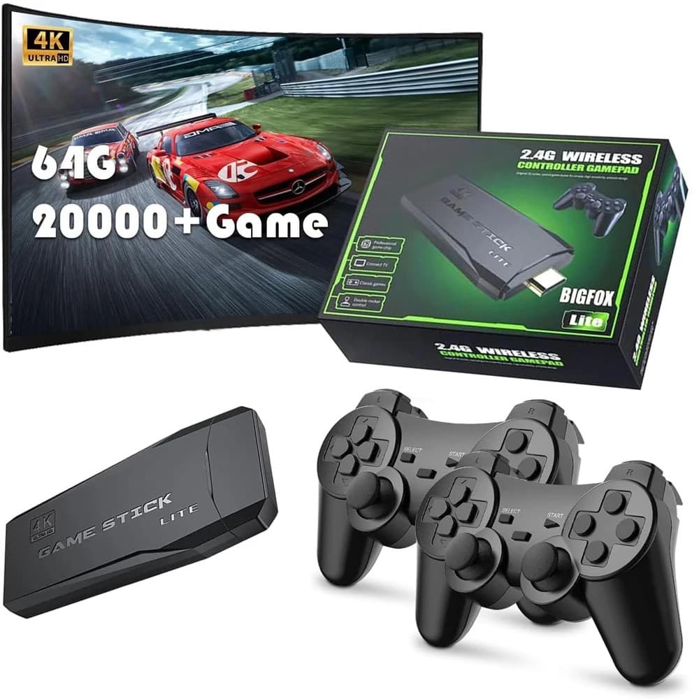 Video Game retro portatil game stick 4k 64gb c/ 20.000 + 2 controles sem fio