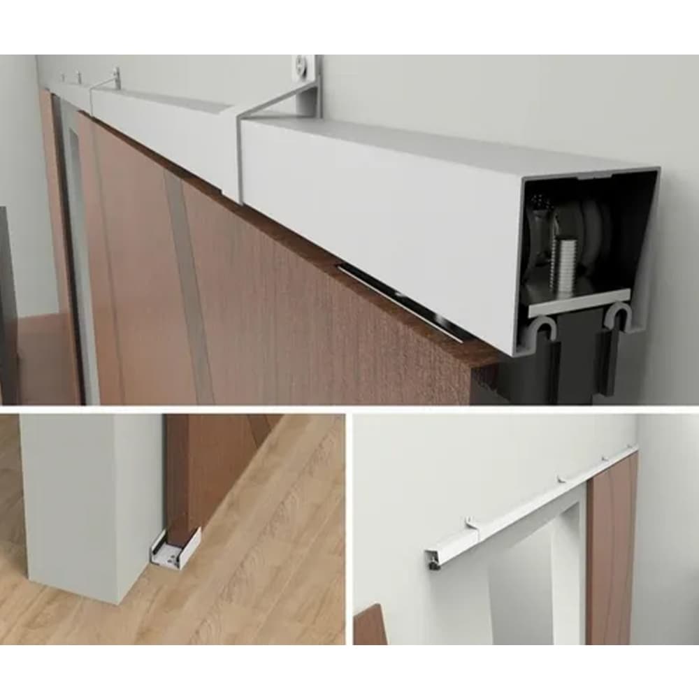 Kit para Porta de Correr Trilho Dividido Roldana rolamentada Com tampa de Acabamento Completo