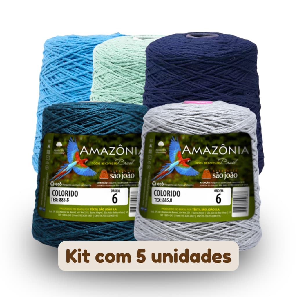 Kit Barbante Amazônia Fio 6 – 5 Unidades de 400g (2kg Total) | Barbante para Crochê e Tricô