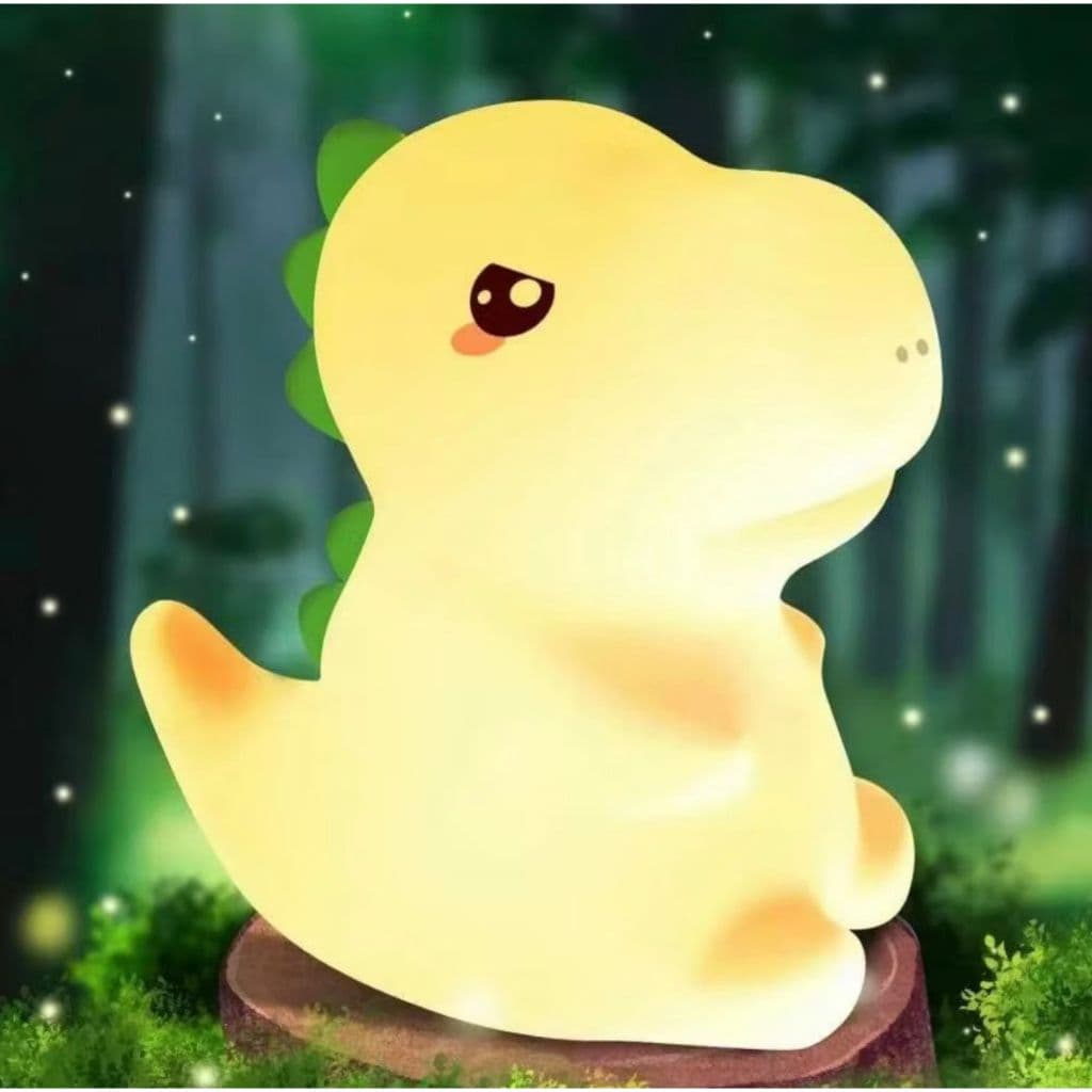 Luminária Abajur Dinossauro Fofo de Silicone – Luminária de Mesa LED Recarregável Controle por Toque