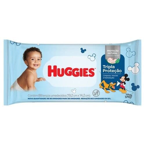 Kit 2 Pacotes de Lenço Umedecido Infantil Disney Baby Huggies Tripla Proteção Pacote - 88 Unidades