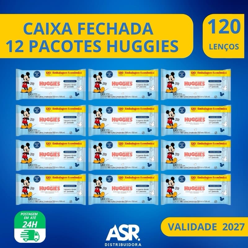Caixa Fechada 12 Pacotes C/120 Lenços Umedecido Huggies Higiene Diária 1440 unidades