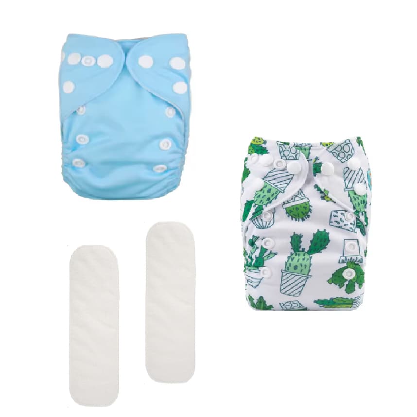 Kit 2 fraldas ecológica bebê recém-nascido + 2 absorventes rn